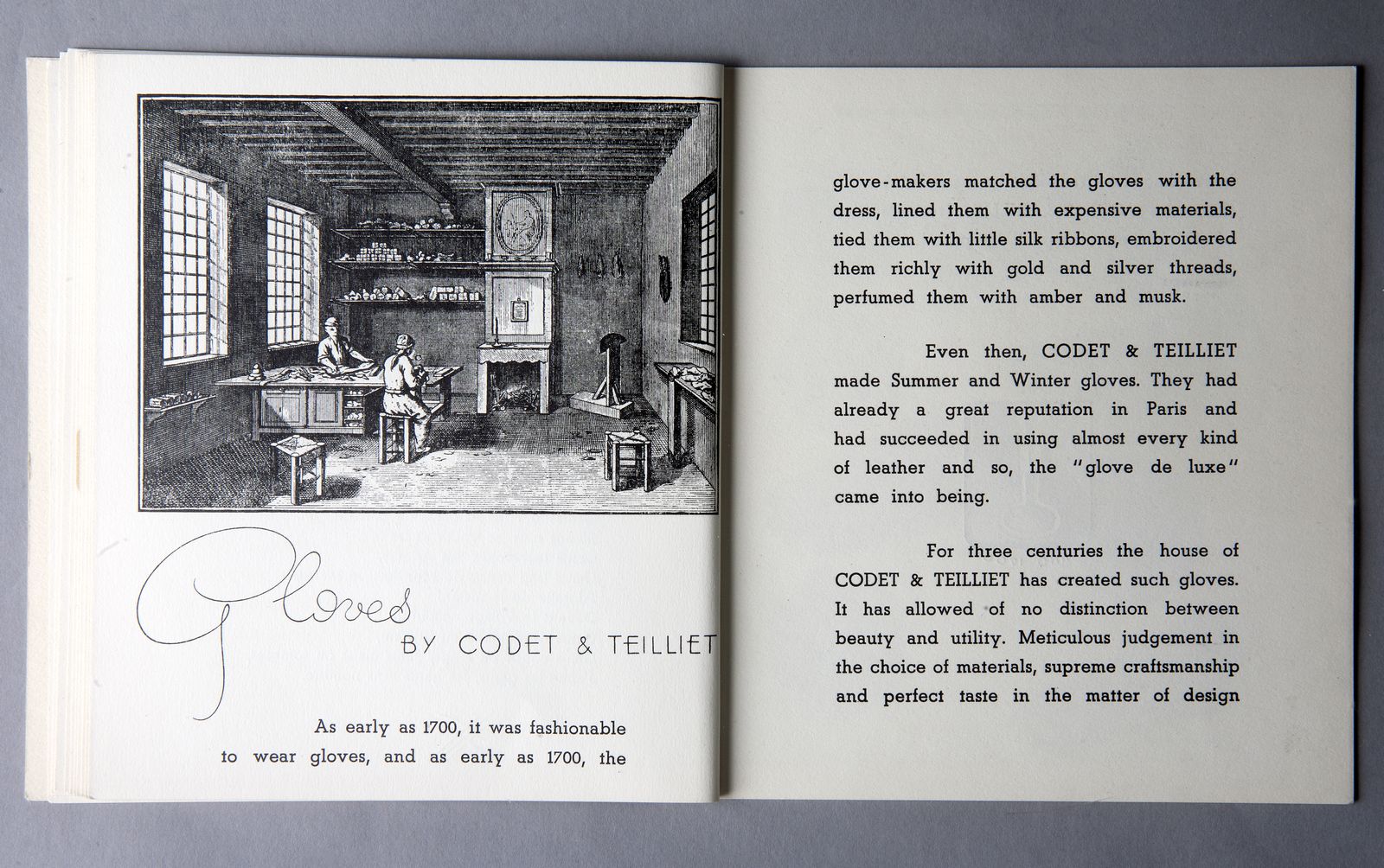 Gloves by Codet et Teilliet. Historique en anglais, (Stories about gloves, 1937).