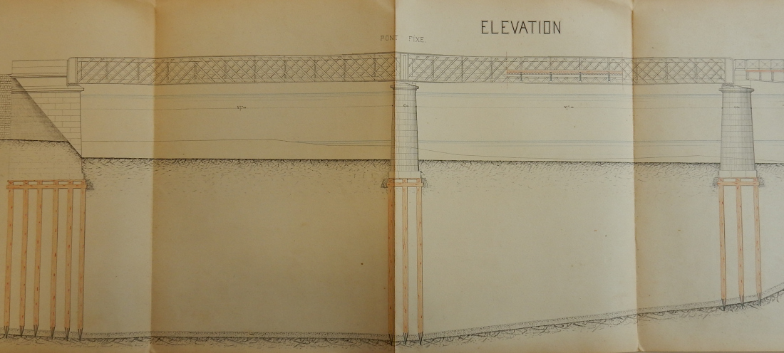 Détail de l'élévation du pont, en 1879 : les travées fixes. 