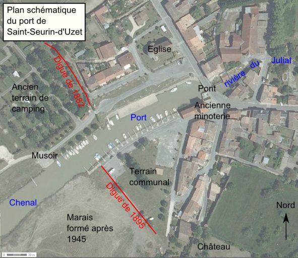 Plan schématique du port de Saint-Seurin-d'Uzet.