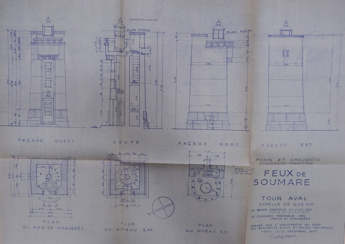 Elévations et plans de la tour aval par l'architecte Georges Martin, 1947.