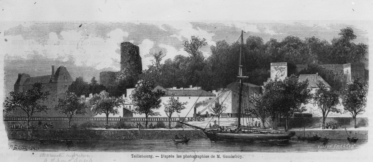 Les quais de Taillebourg représentés par P. Blanchard d'après une photographie de G. Gaudefroy, vers 1880 (?).