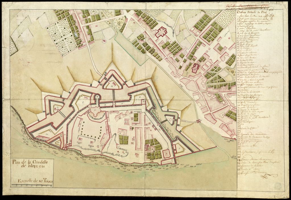 Plan de la citadelle de Blaye, 1731. Dessin, encre et lavis.
