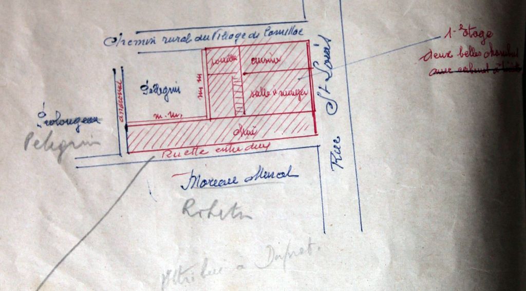 Plan du rez-de-chaussée. Extrait d'une donation entre vifs de Vincent Robin à Pierre Marius Robin, 1944 (collection particulière). 