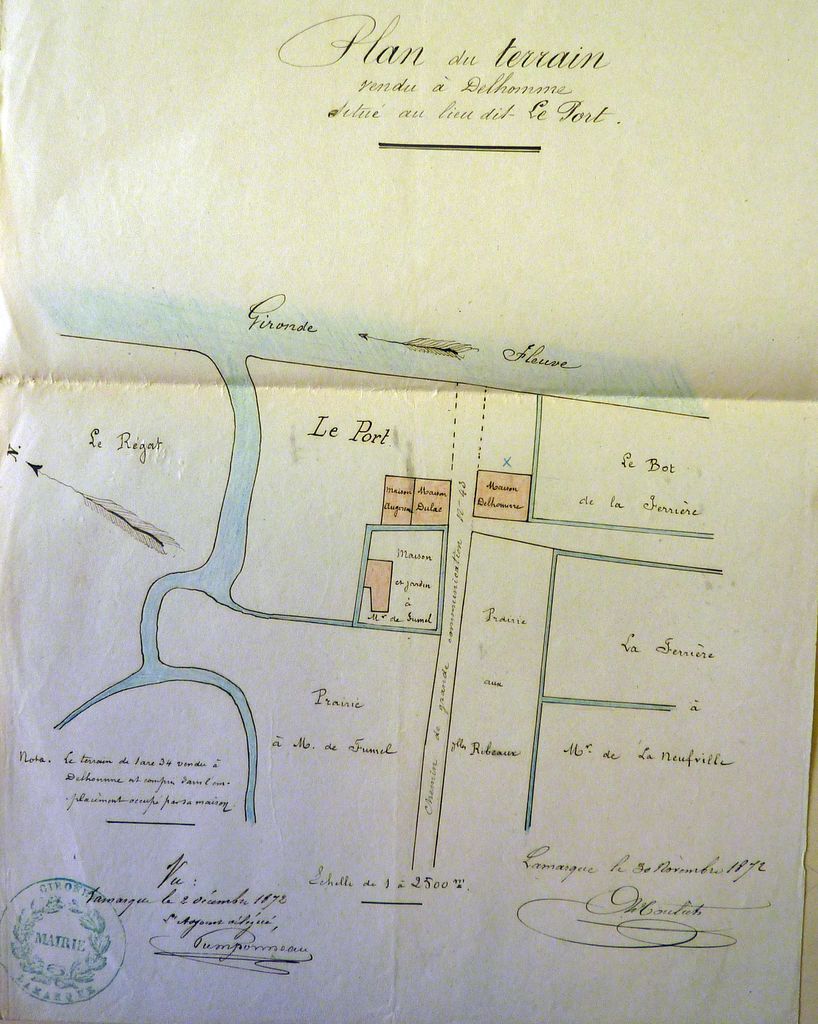 Plan d'un terrain situé au port et vendu, 1872.