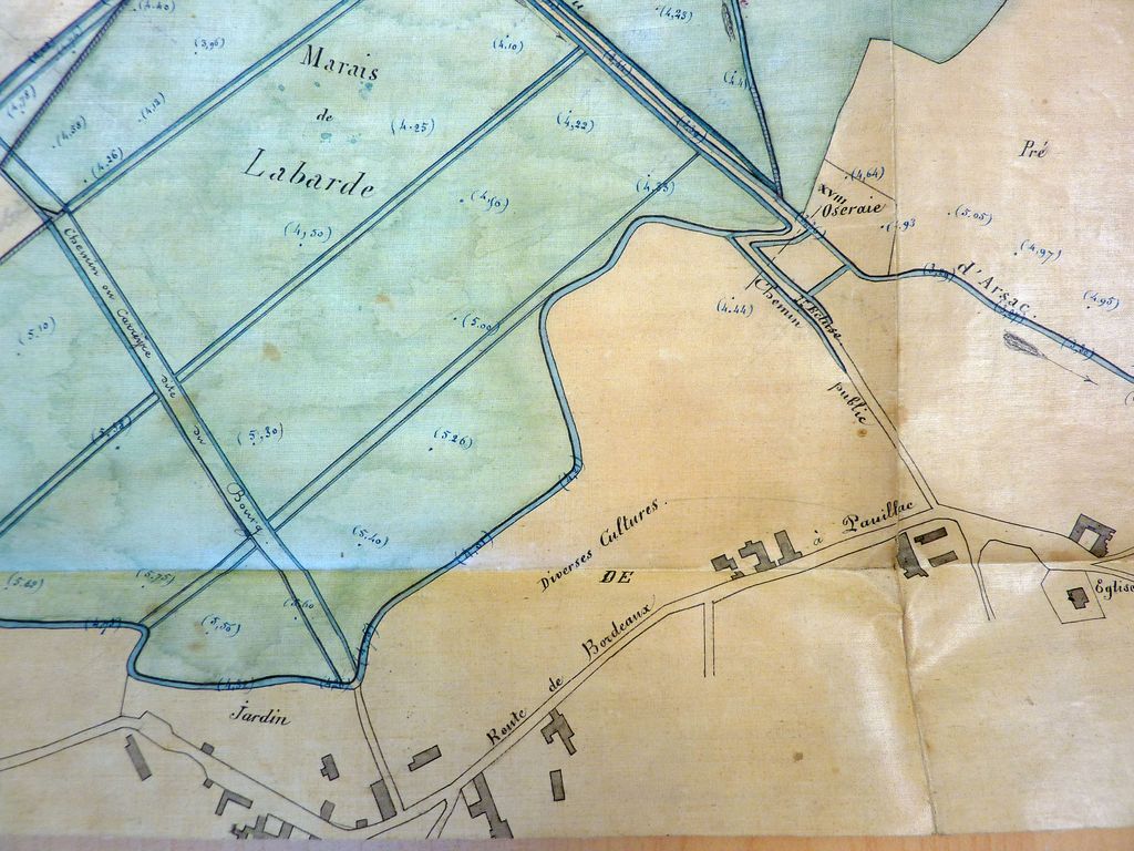 Plan des marais de Labarde et de Cantenac (1860) : détail.