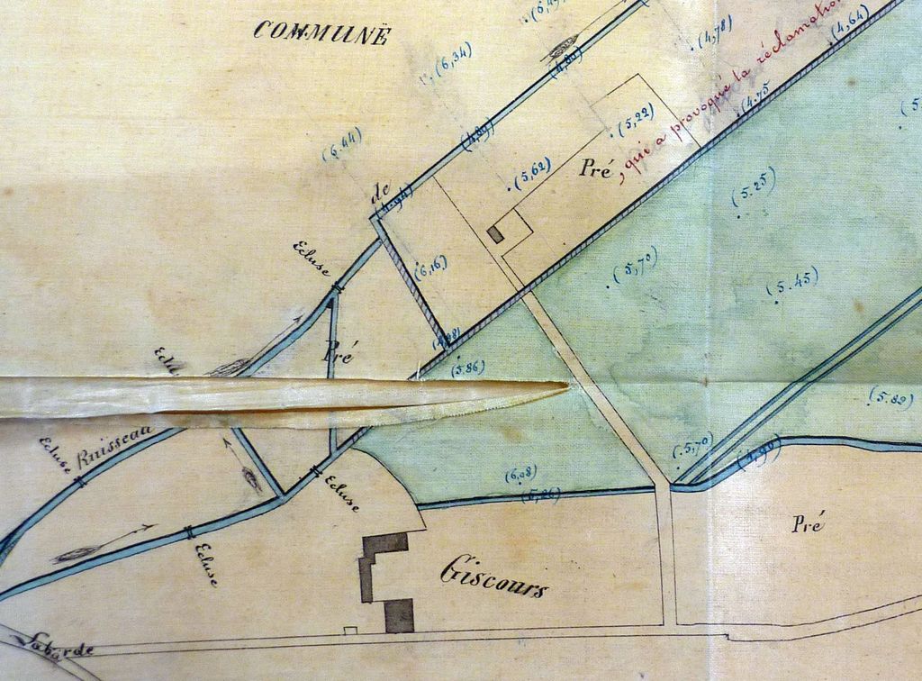 Extrait du plan des marais de Labarde (1860) avec représentation des bâtiments de Giscours.