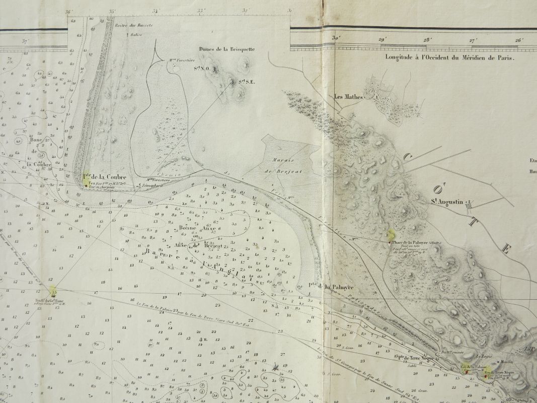 Les Mathes et la pointe de la Coubre sur une carte de l'embouchure de la Gironde en 1874.