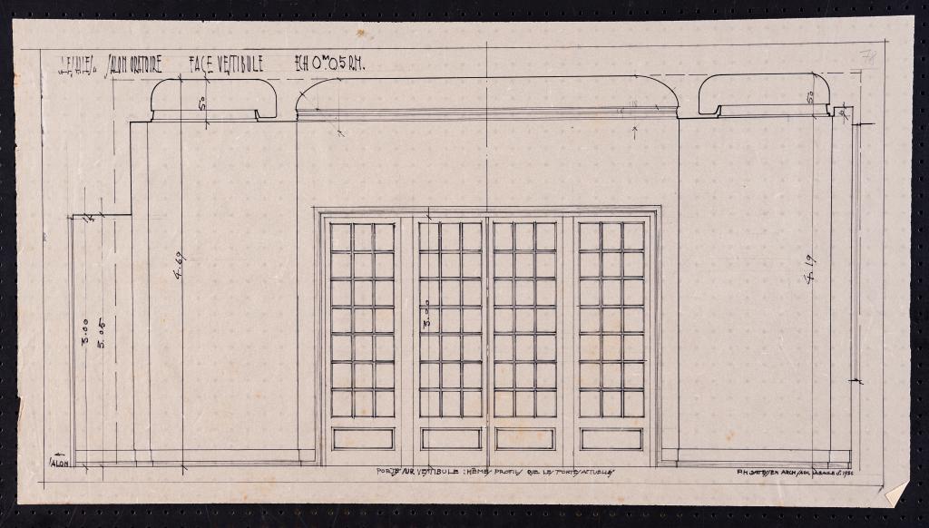 Salon-oratoire (à gauche du grand vestibule) : élévation de la face du côté du vestibule, P. H. Datessen, La Baule, juillet 1936.