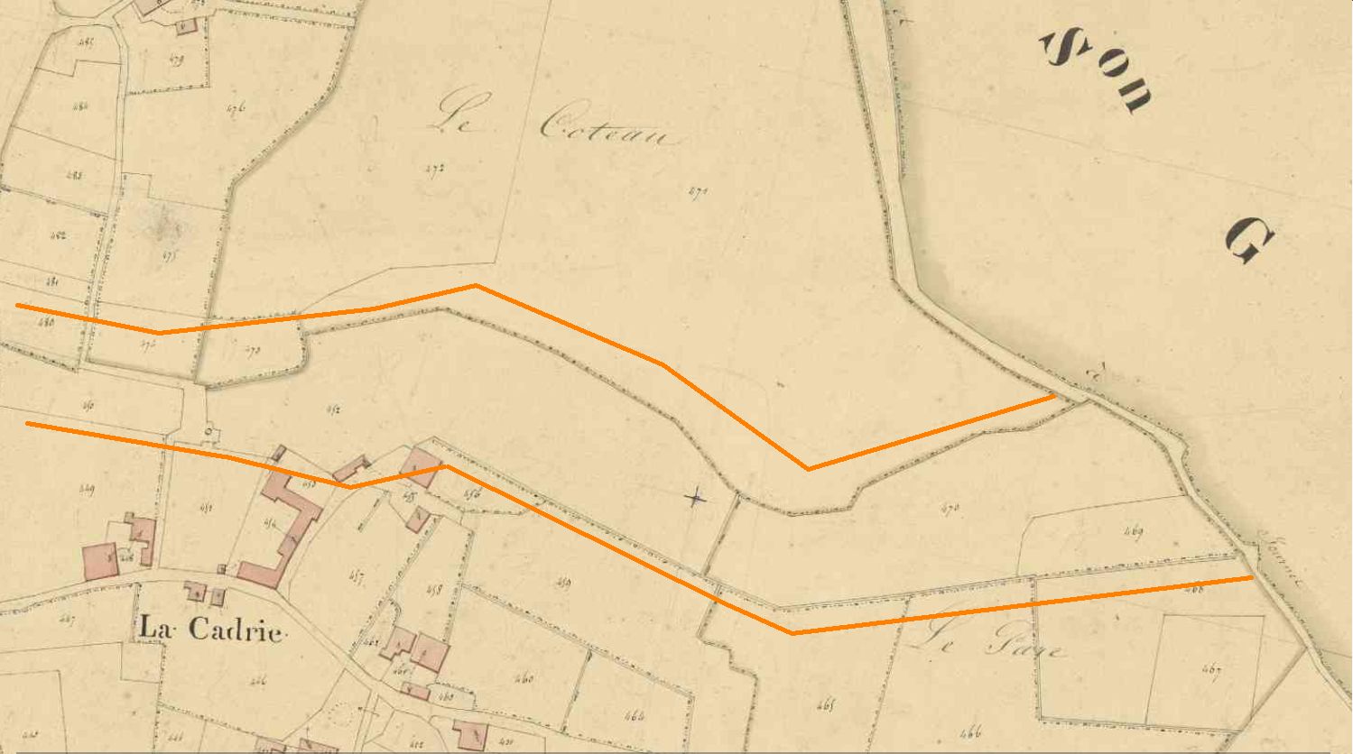 Vallon humide au nord et à l'est de la Cadrie, plan cadastral de 1840, feuille H2.