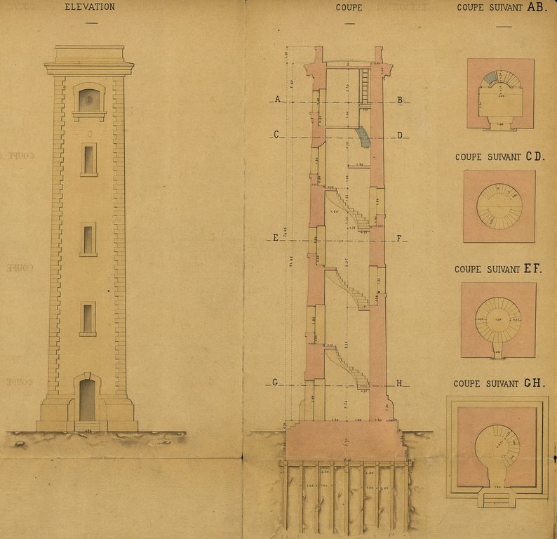 Plan du projet de reconstruction du phare de Patiras, 17 juillet 1876.
