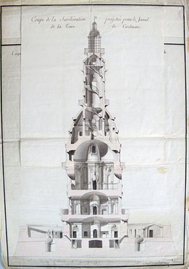 Coupe de la surélévation projetée pour le fanal de la Tour de Cordouan, par Teulère, 14 août 1786.