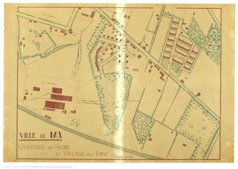 Plan de Dax. Quartier du Gond et Village des Pins. Vers 1940.