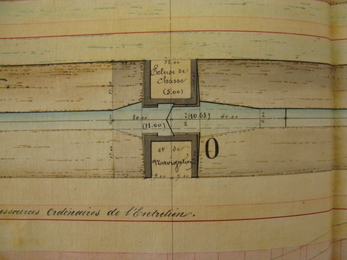 Plan de 1859 par l'ingénieur Botton : l'écluse de chasse et de navigation.