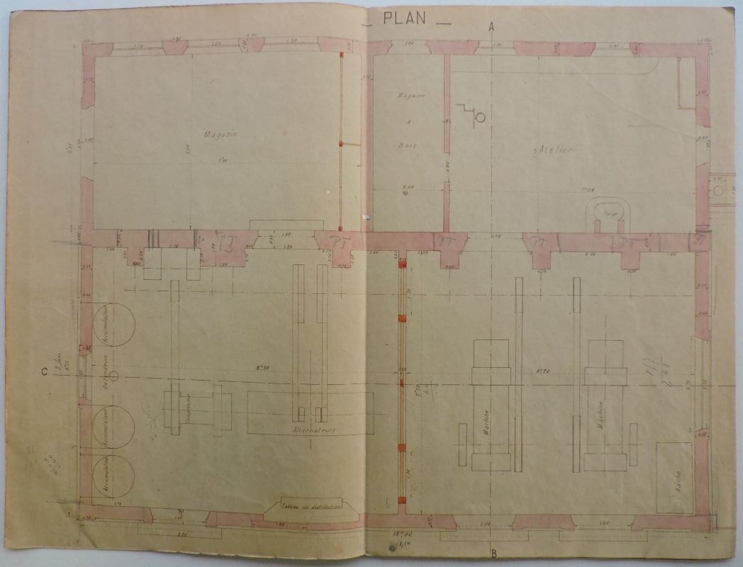 Plan du phare de 1905, 30 juillet 1904 : plan du bâtiment des machines (actuel écomusée).