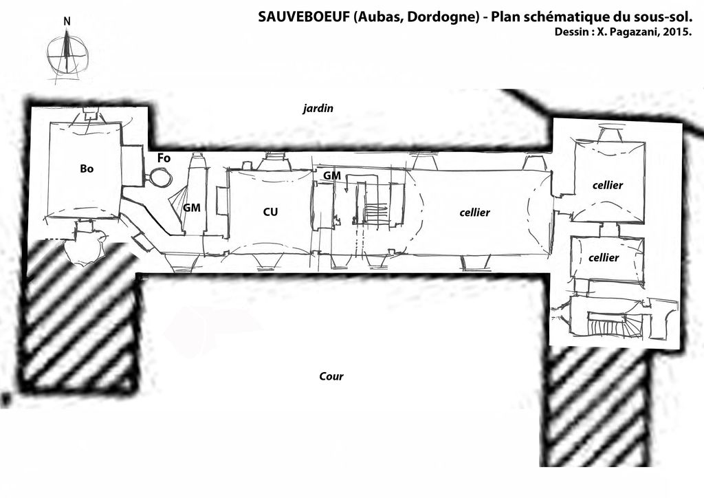 Plan schématique du sous-sol du château (dessin : X. Pagazani, 2015).