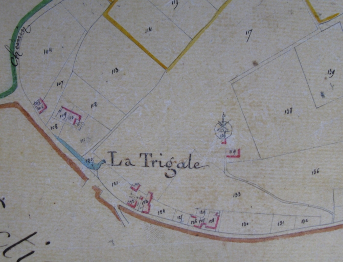 La Trigale, partie nord, sur le plan cadastral de 1818.