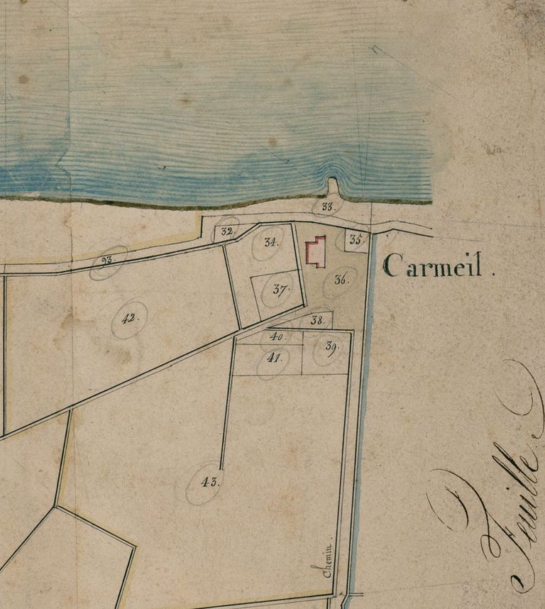 Extrait du plan cadastral, section C1, 1820 : lieu-dit Carmeil.