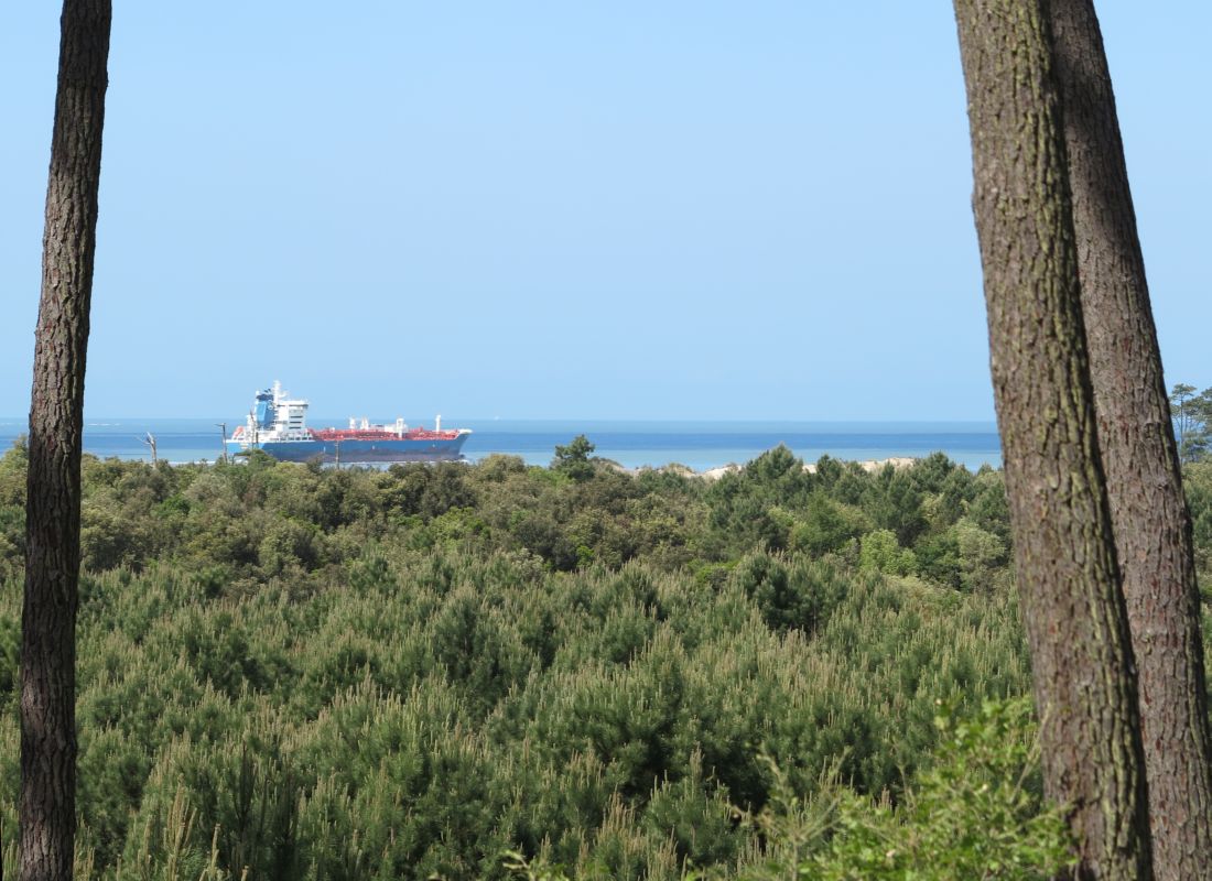 Navire marchand sur la Gironde au large de la tour-radar, devant la Grande Côte.
