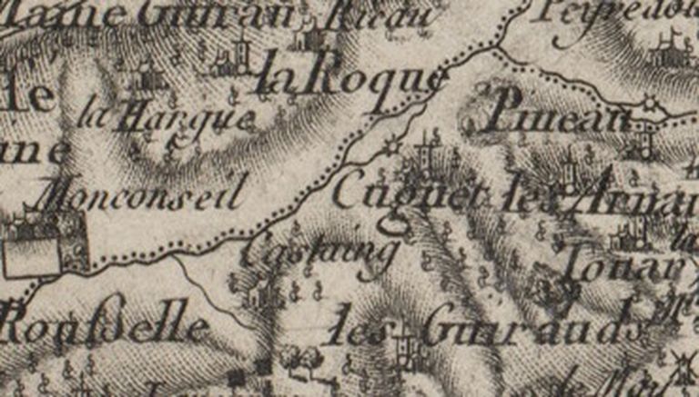Extrait de la carte de Belleyme : moulin à eau de Cugnet, 1761 à 1774.