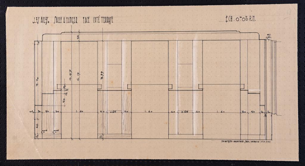 Salle à manger, rez-de-chaussée, élévation ouest du côté de la terrasse, P. H. Datessen, La Baule, juin 1936.