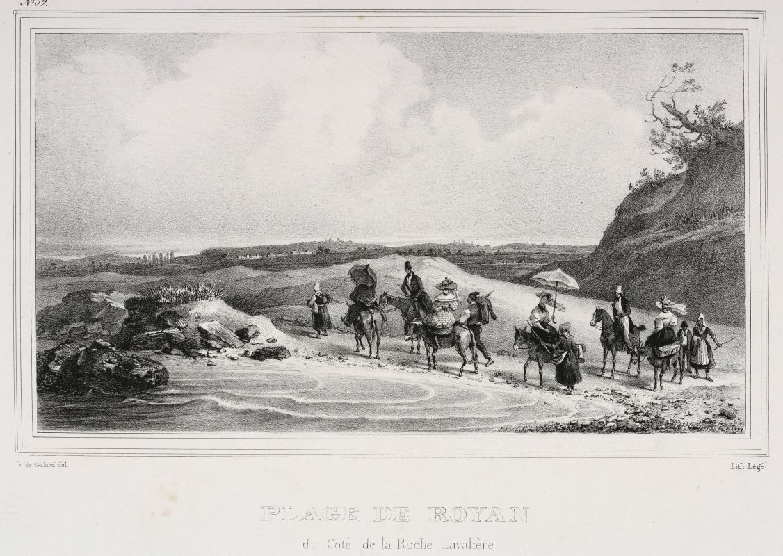Promeneurs sur la Grande conche, vers la pointe de Vallières, vers 1830, par Gustave de Galard.