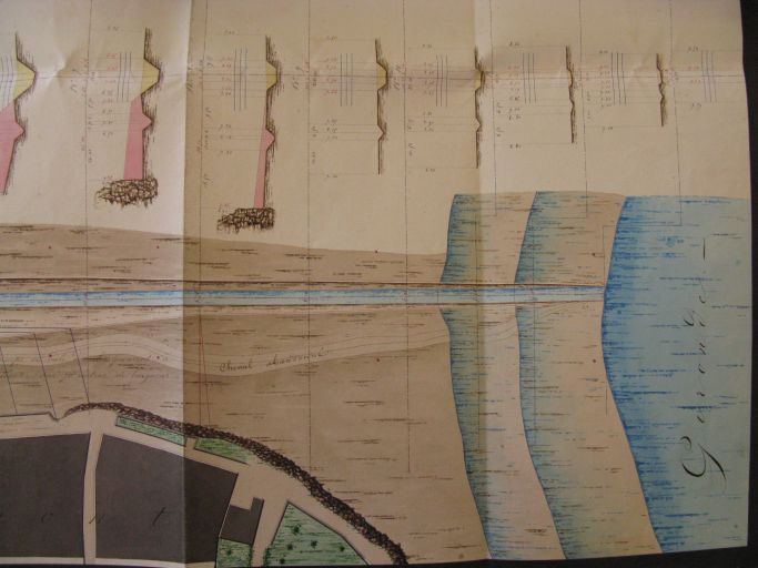Plan du projet modifié d'amélioration du port de Talmont par l'ingénieur Lessore, 1837 : détail.
