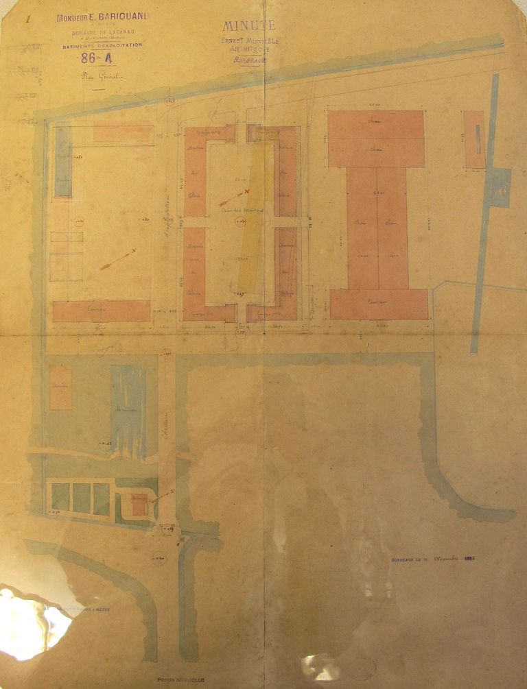 Domaine de Lacanau : bâtiments d'exploitation, plan général, 14 novembre 1888.