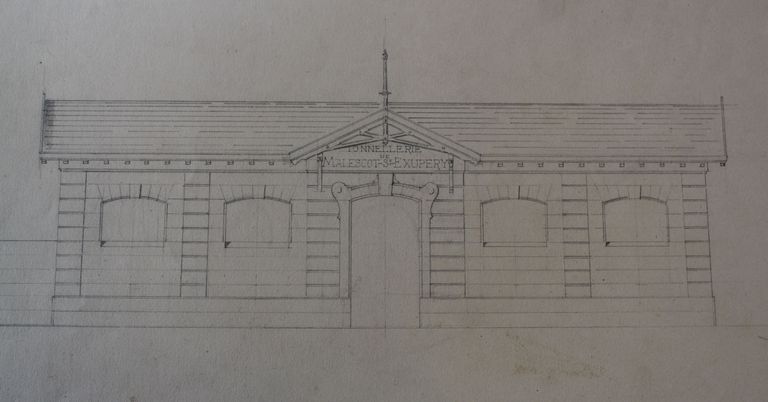 Projet de tonnellerie : élévation de la façade, dessin, s.d. [vers 1870].