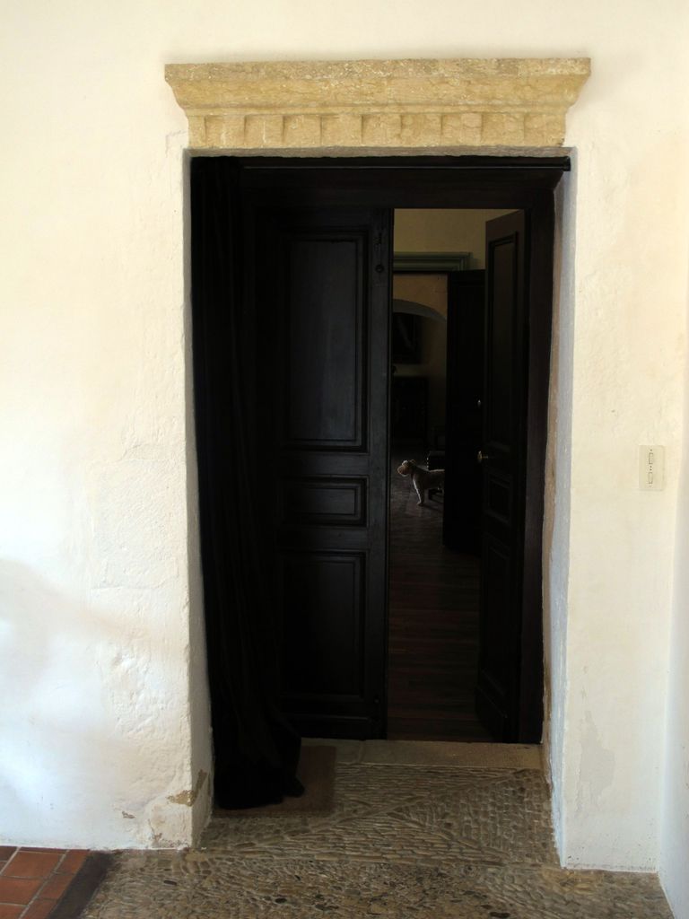 Grand corps de logis, aile est, rez-de-chaussée, passage traversant : porte d'accès à la garde-robe de la sallette.
