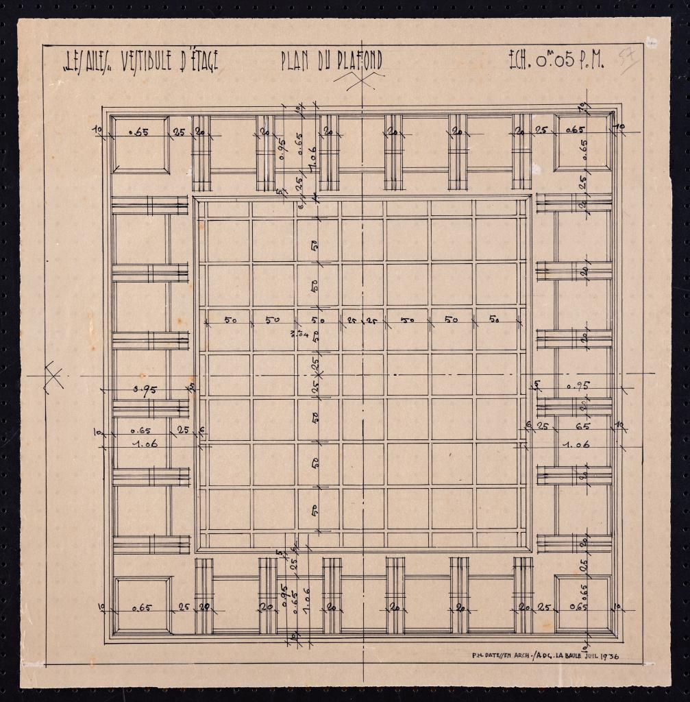 Vestibule du premier étage, plan du plafond, P. H. Datessen, La Baule, juillet 1936.