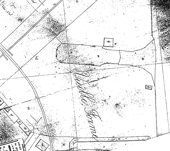 Plan de situation d'après le plan cadastral de 1875, section Bl, au 1/1000.