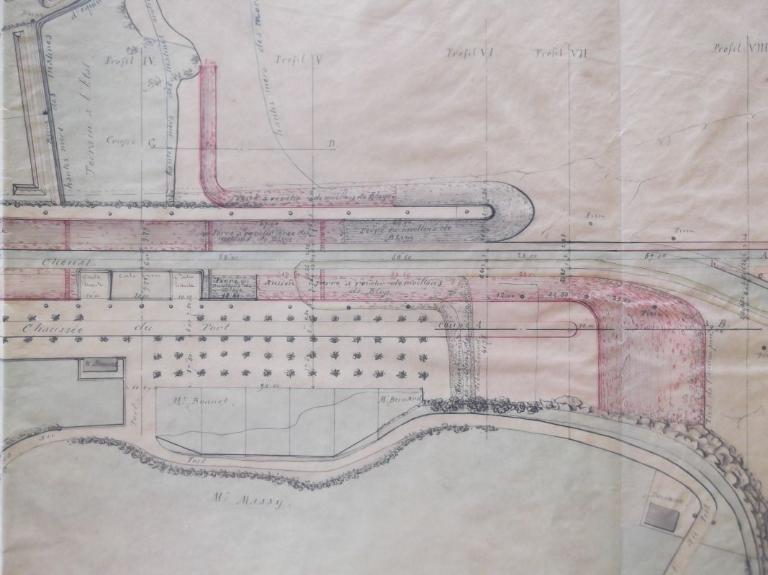 Projet d'améliorations (en rouge) du port de Meschers en 1878 : détail.