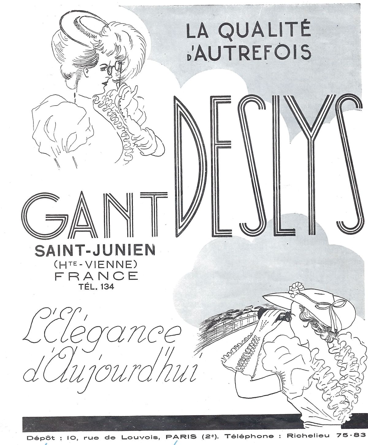 Publicité pour les gants Deslys de Saint-Junien, 1939.