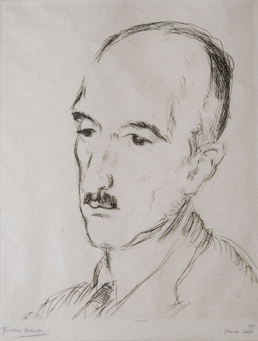 Salon : portrait de François Mauriac, par Théodore Brenson (1893-1959), gravure, milieu XXe siècle.  