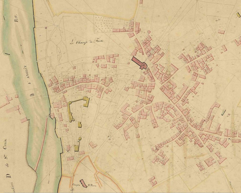 Extrait du plan cadastral de 1826, section F1: le bourg d'Angles-sur-l'Anglin.