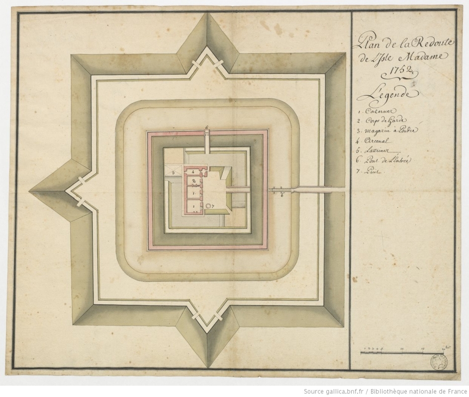 Plan de la redoute de l'Ile-Madame en 1752.