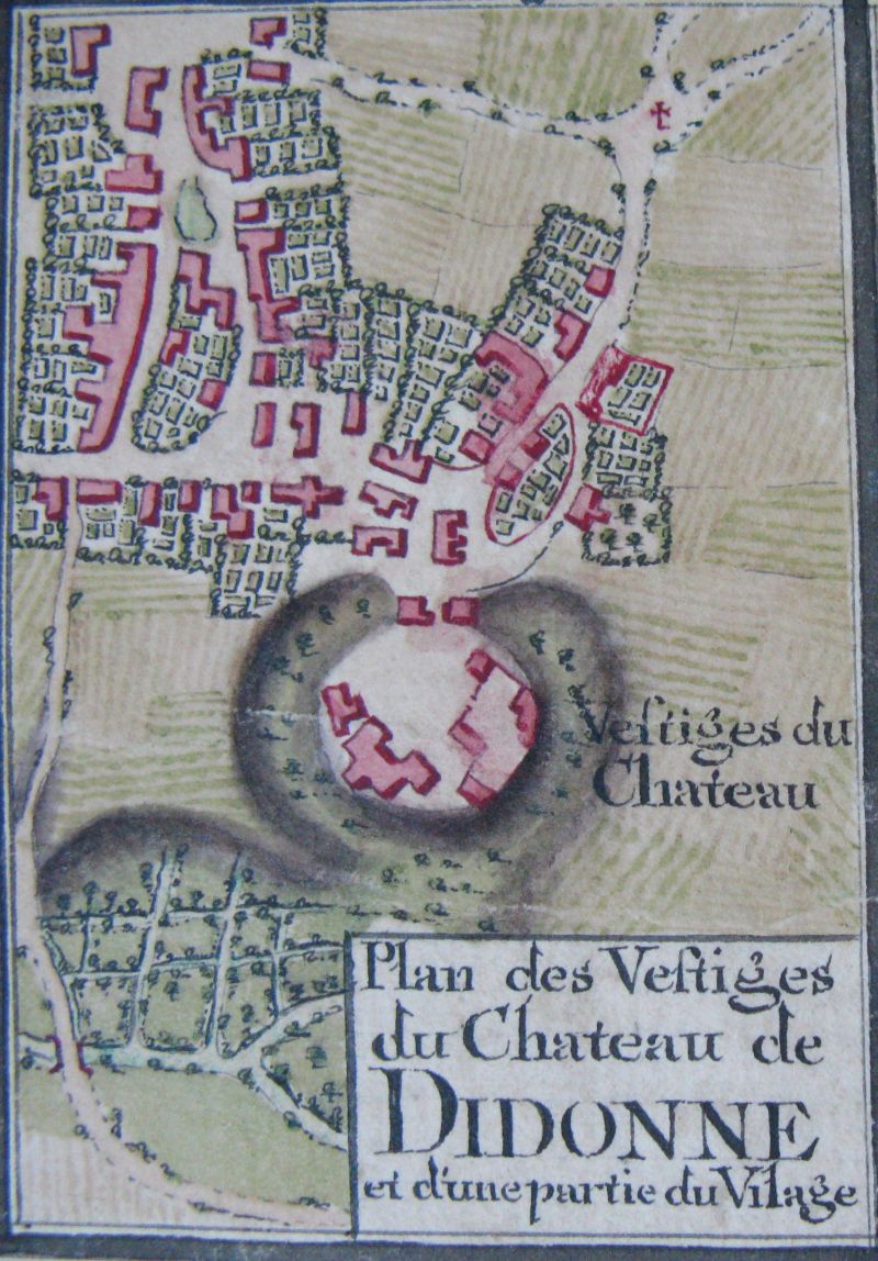 Plan des vestiges du chateau de Didonne et d'une partie du vilage, par Desmarais, d'après Claude Masse, en 1759.