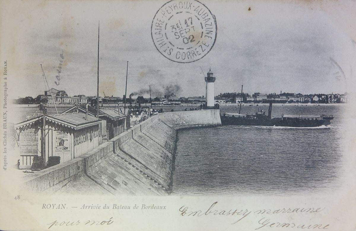 La Vieille jetée avec l'arrivée du bateau de Bordeaux, vers 1900.