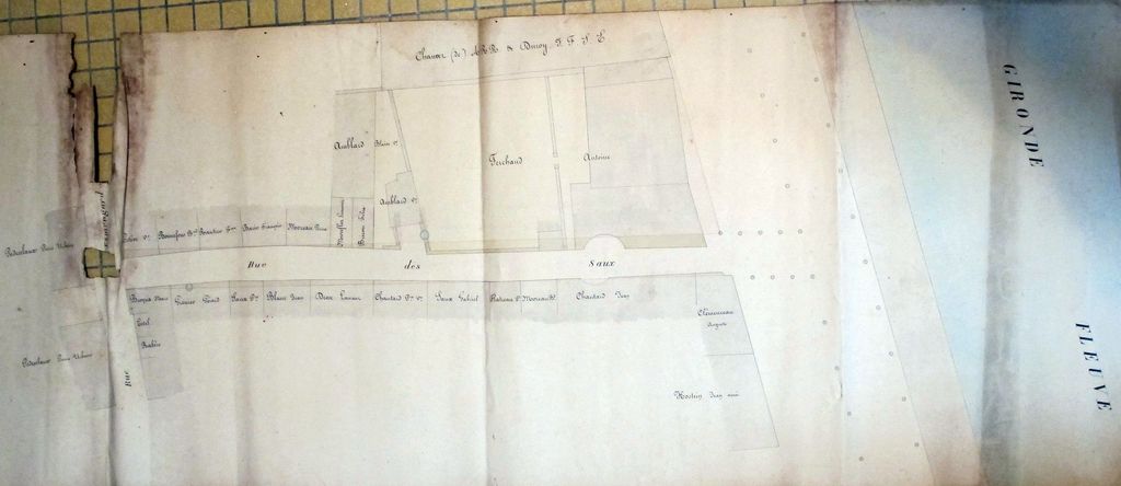 Plan de la Rue des Saux, avec emplacement de la propriété Ferchaud. Papier, encre, lavis, non signé, s.d.
