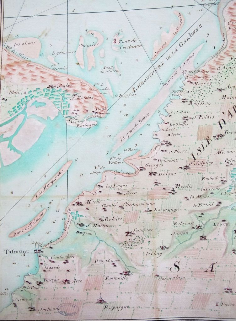 Carte des Costes d'Aunis et de Saintonge, 18e siècle : détail.