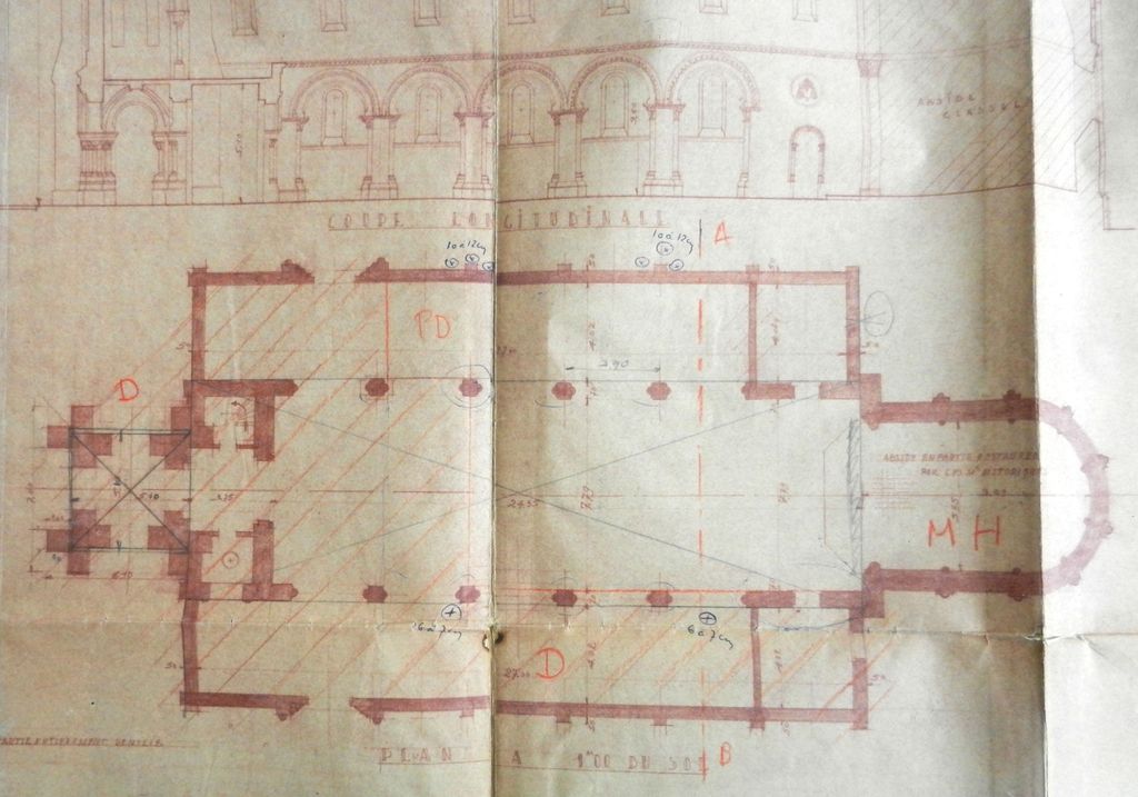 Dommages de guerre, plans de l'église avant sinistre, 25 septembre 1949 : plan à 1m du sol.