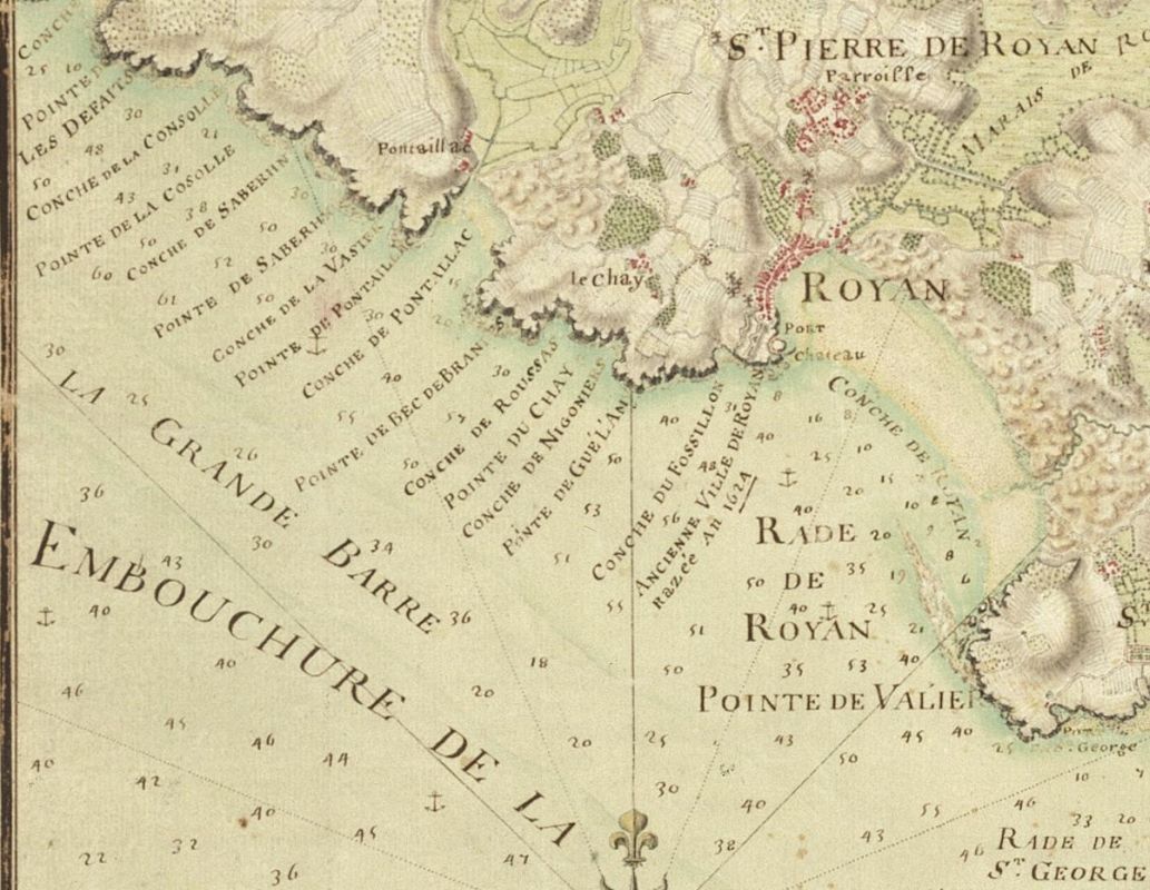 La côte de Royan sur une carte de la région par Claude Masse au début du 18e siècle.