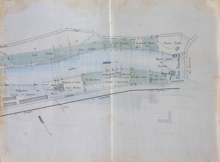 Modification de la hauteur actuelle du barrage de prise d’eau de l’usine de Notre-Dame du pont appartenant à Rigaud frères et Boutant. Plan général. 25 avril 1892.
