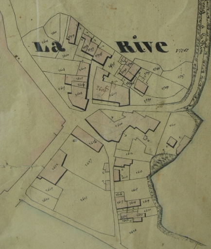 Le village de la Rive, partie est, sur le plan cadastral de 1832.
