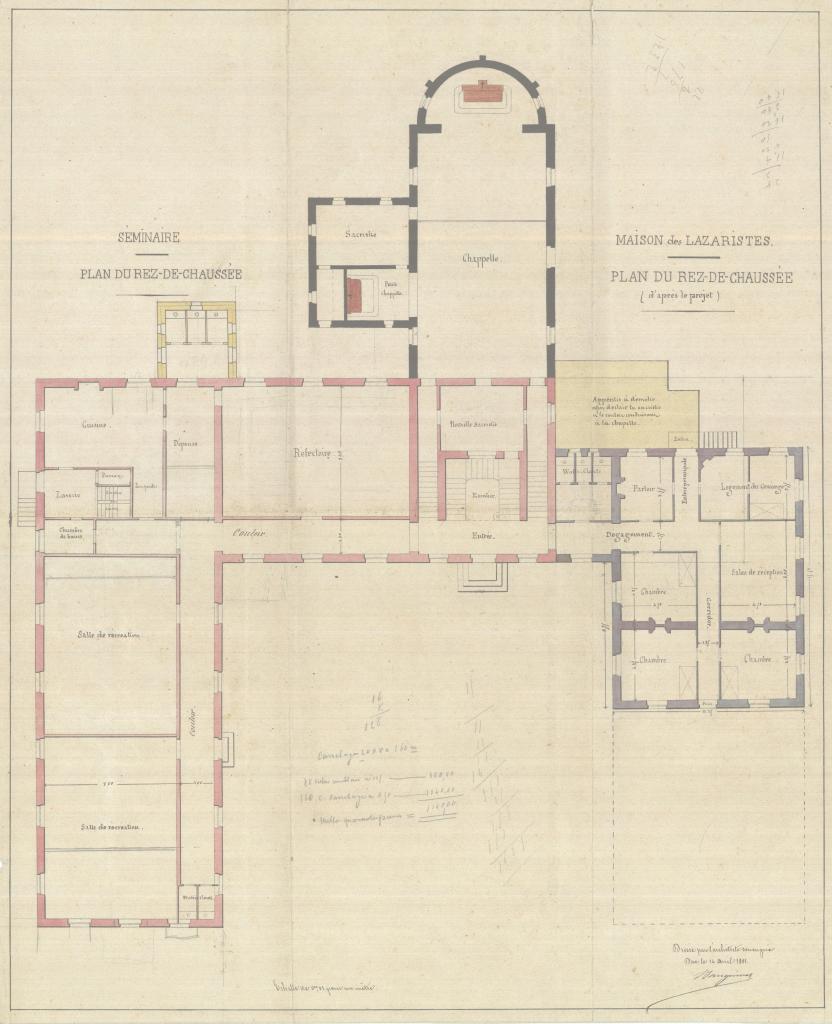 Maison et Séminaire des lazaristes : plan du rez-de-chaussée,. Victor Sanguinet, 1881.