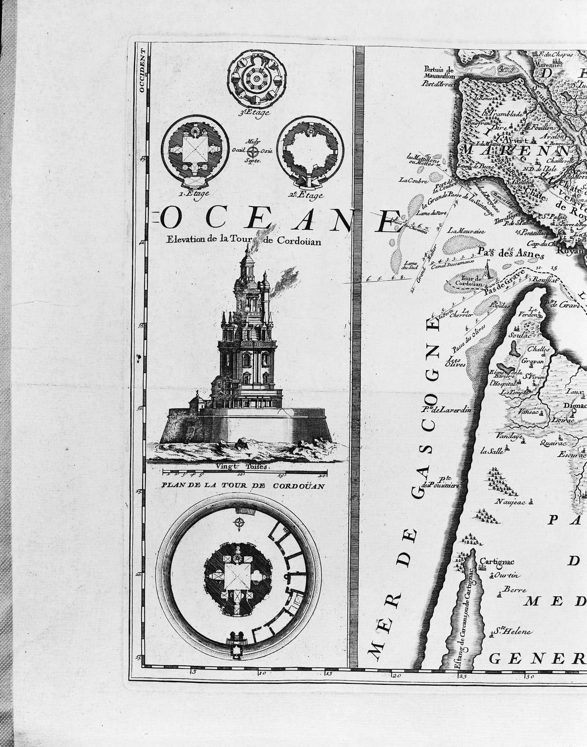 Plan et élévation de la Tour de Cordouan, détail de la carte de 