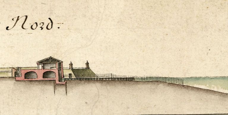 Plan et profils du fort de Médoc, détail : Coupe du corps de garde de la Rivière.