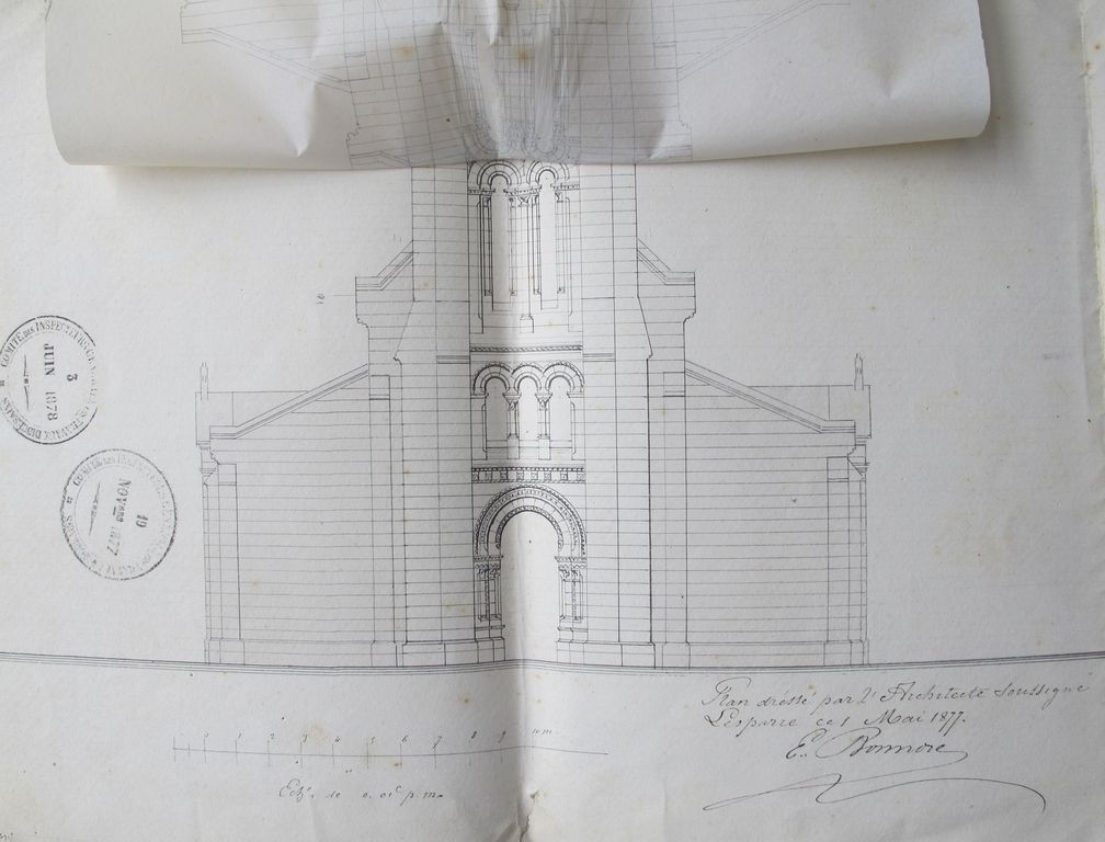 Projet de construction d'un clocher pour l'église de St Vivien. Détail, 1er mai 1877.