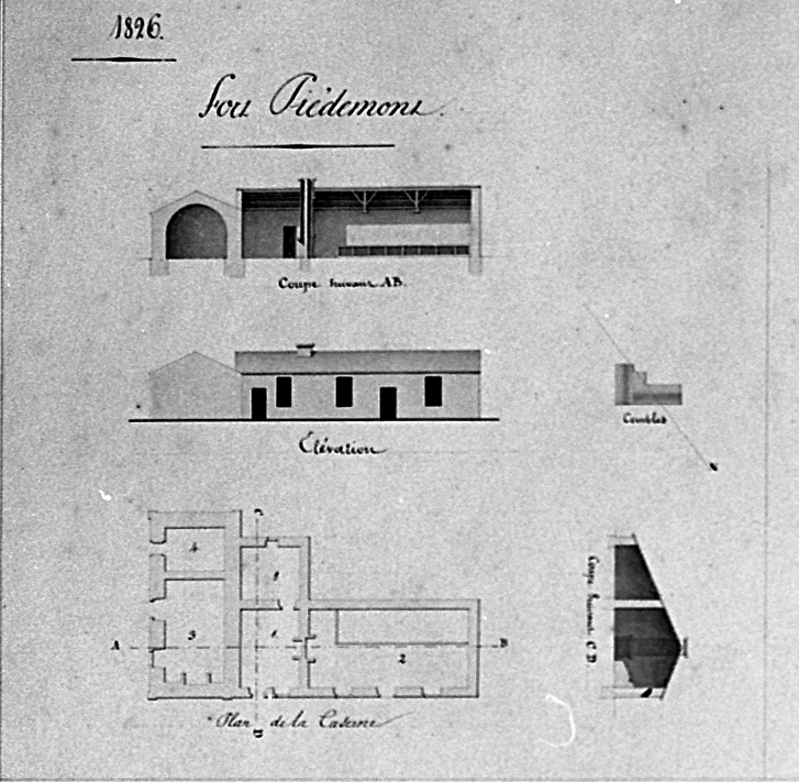 Plan et élévation du réduit du fort, en 1826. 