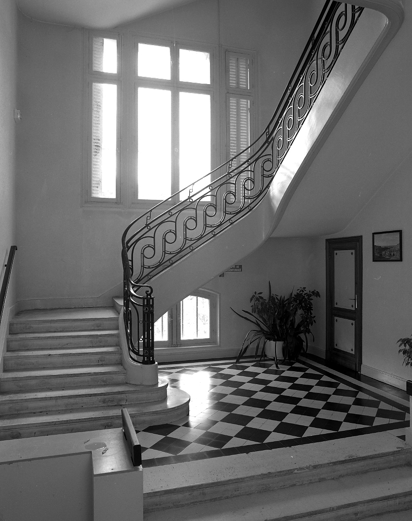 Vue partielle de l'escalier tournant à retours, avec jour central, qui dessert les étages. 
